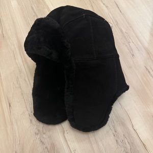 UGG W Black Shearling Trapper Winter Hat